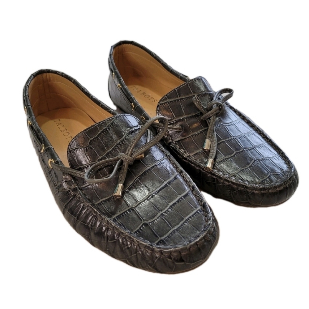 Talbots Leather Croc Embossed Tassel Loafers Mocassin Shoes Size 9.5 Teal Grey